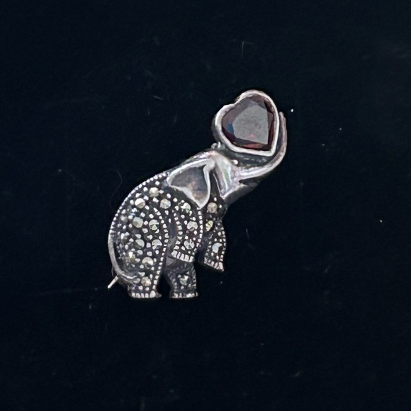 Vintage Jewelry - Vintage Sterling Silver Garnet & Marcasites Elephant Brooch